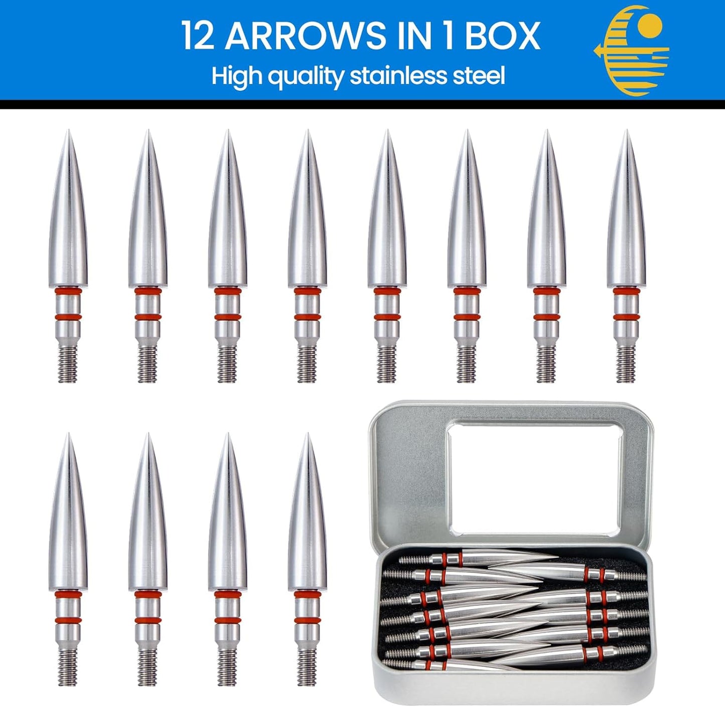 Skiennix Archery Field Points - 12pcs Screw-In Broadheads for Recurve & Compound Bows | 100/125/150/300 Grain