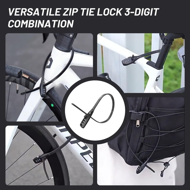 Zip Tie Lock,Adjustable Cable Lock with Stainless Steel Core,Multi-Purpose Cable Lock for Bike Rack Lock,French Door, Stroller & Cabinet,Drawers, Gates (1, Black)
