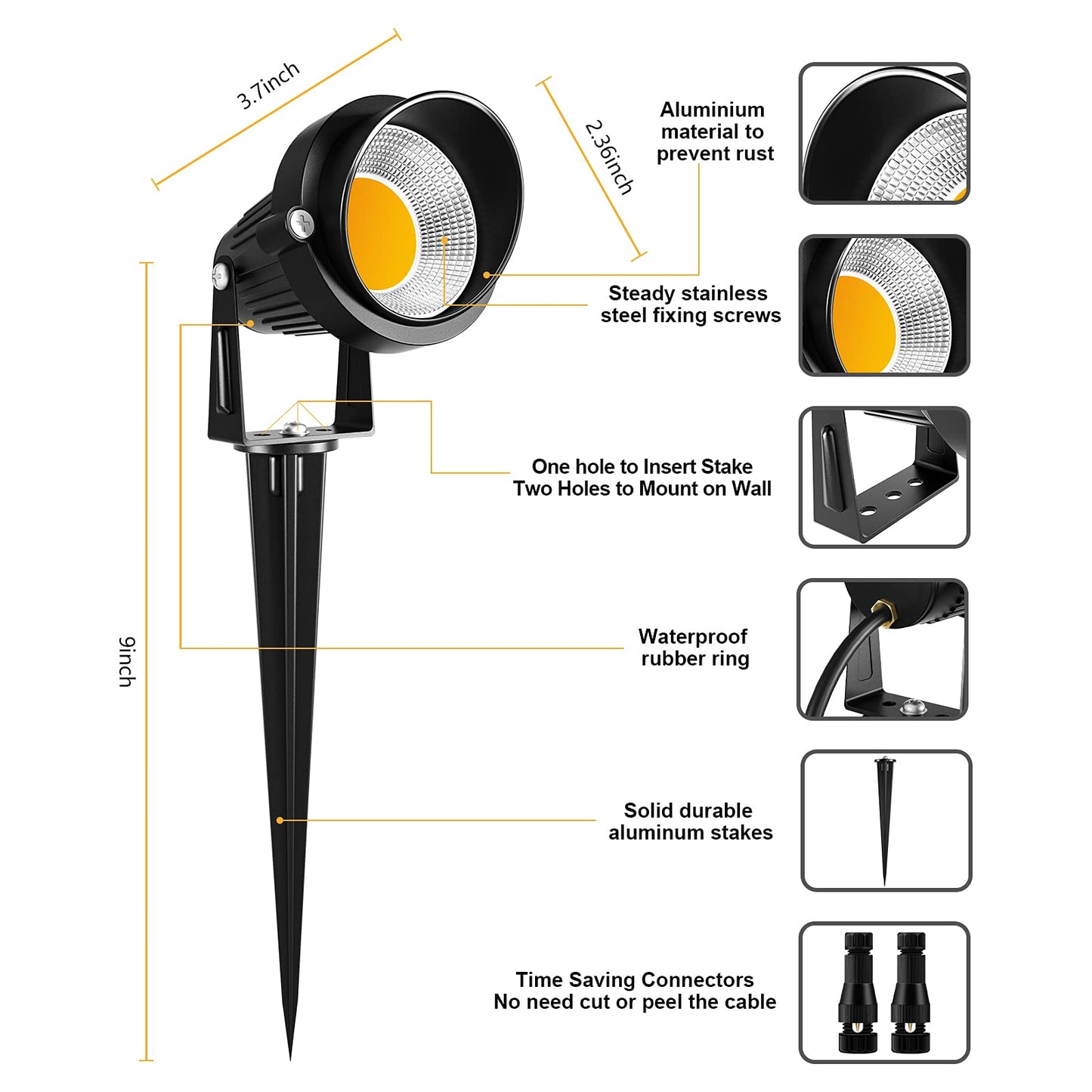 ZUCKEO 10W Landscape Lighting Low Voltage LED Landscape Lights, IP66 Waterproof Landscape Spotlights Yard Lawn Garden Outdoor Lights 12V 24V 1000LM Warm White (12Pack with Connectors)