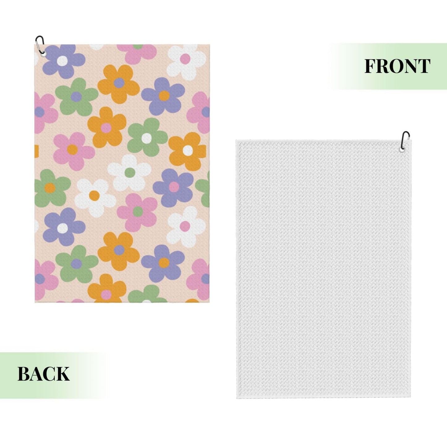 BEIANSHUO Cute Flowers Floral Golf Towel (16" X 24") with Carabiner Clip | Premium Microfiber Fabric | Golf Towel for Men and Women