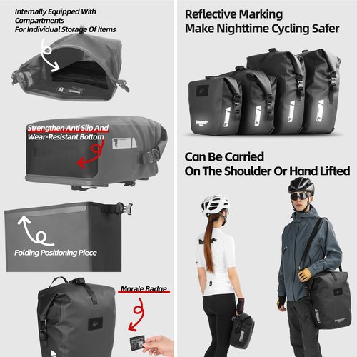 Rhinowalk Bike Pannier Bag 12L Waterproof Bicycle Bag Motor Pannier Backpack Shoulder Bag Laptop Pannier Travel Bag Professional Cycling Accessories (1 PCS)