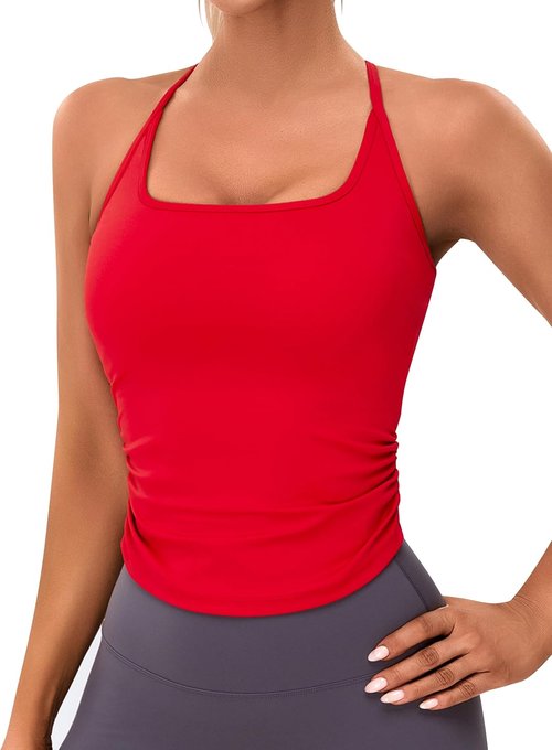 BMJL Women's Workout Tank Tops - Built-In Bra & Ruched Design for Yoga | Athletic Gym Shirts