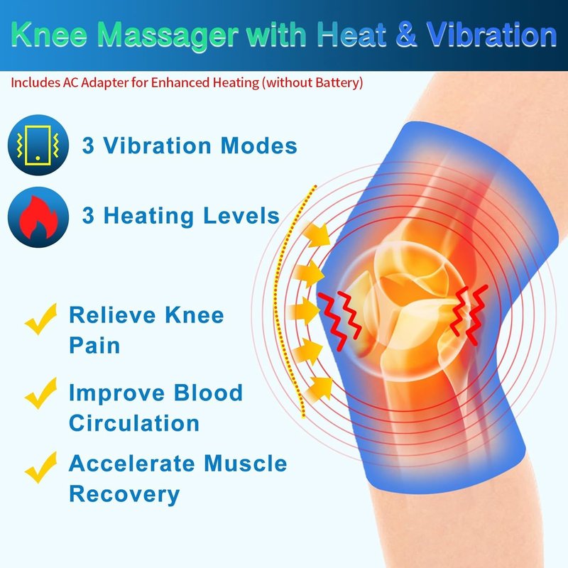 comrelax Knee Massager with Heat & Vibration, Heating Pad for Knee Pain Relief, Heating Pad for Leg Pain, Leg Massager, 3 Vibration Modes 3 Heat Levels, AC Adapter Heating Faster (No Battery)