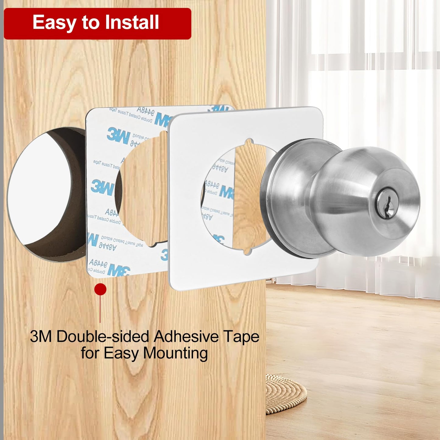 MOSECYOU Door Knob Plates Square Version, White, Thick, Door Reinforcement, Scar Plates for Door Knob/Deadbolt, Door Handle Cover Filler Fixing Repair Backplate (2 Pcs, White)