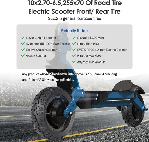 10x2.70-6.5 Solid Tire,2 Pack 70/65-6.5 Scooter Tubeless Solid Tire,10 inch Tires for Hover-1 Alpha Evercross H5 Electric Scooter Mobile Cruiser