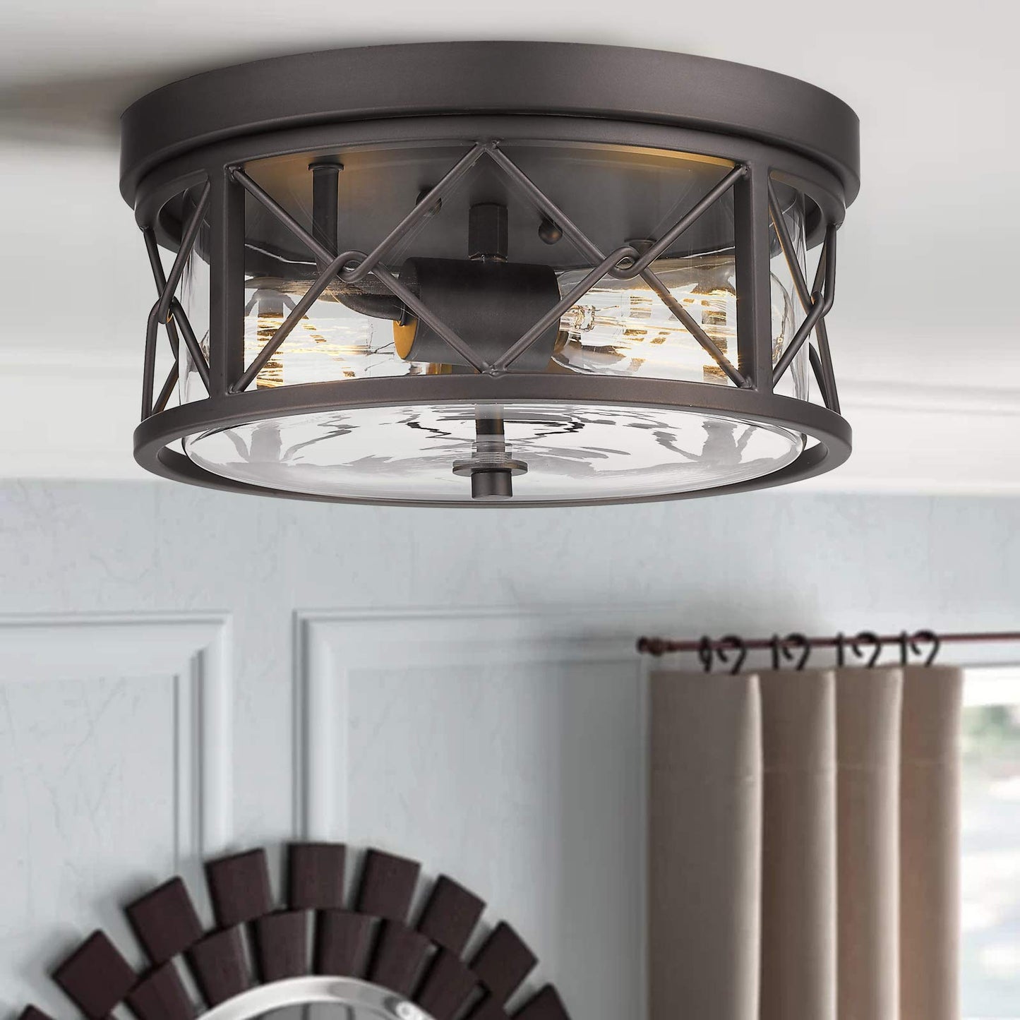 zeyu 2-Light Flush Mount Ceiling Light, 12 Inch Kitchen Light Fixtures Ceiling with Clear Glass Cover, Oil Rubbed Bronze Finish, ZY25-F ORB