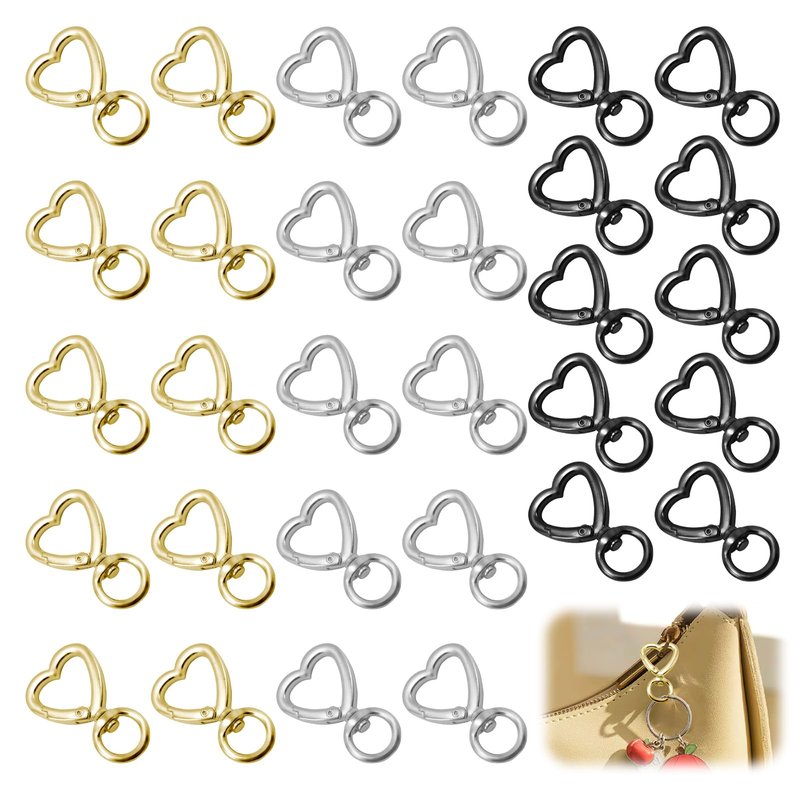 30Pcs Heart Shaped Carabiner Cute Heart Carabiner with Spring Snap Hook Zinc Alloy Swivel Keychain Clip Accessions for DIY Backpack Purse Luggage Tag