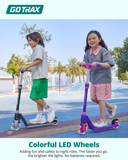 Gotrax K03 Kids Kick Scooter - LED Lighted Wheels, Adjustable Handlebars, Lightweight Design | Max Load 110 Lbs, Black