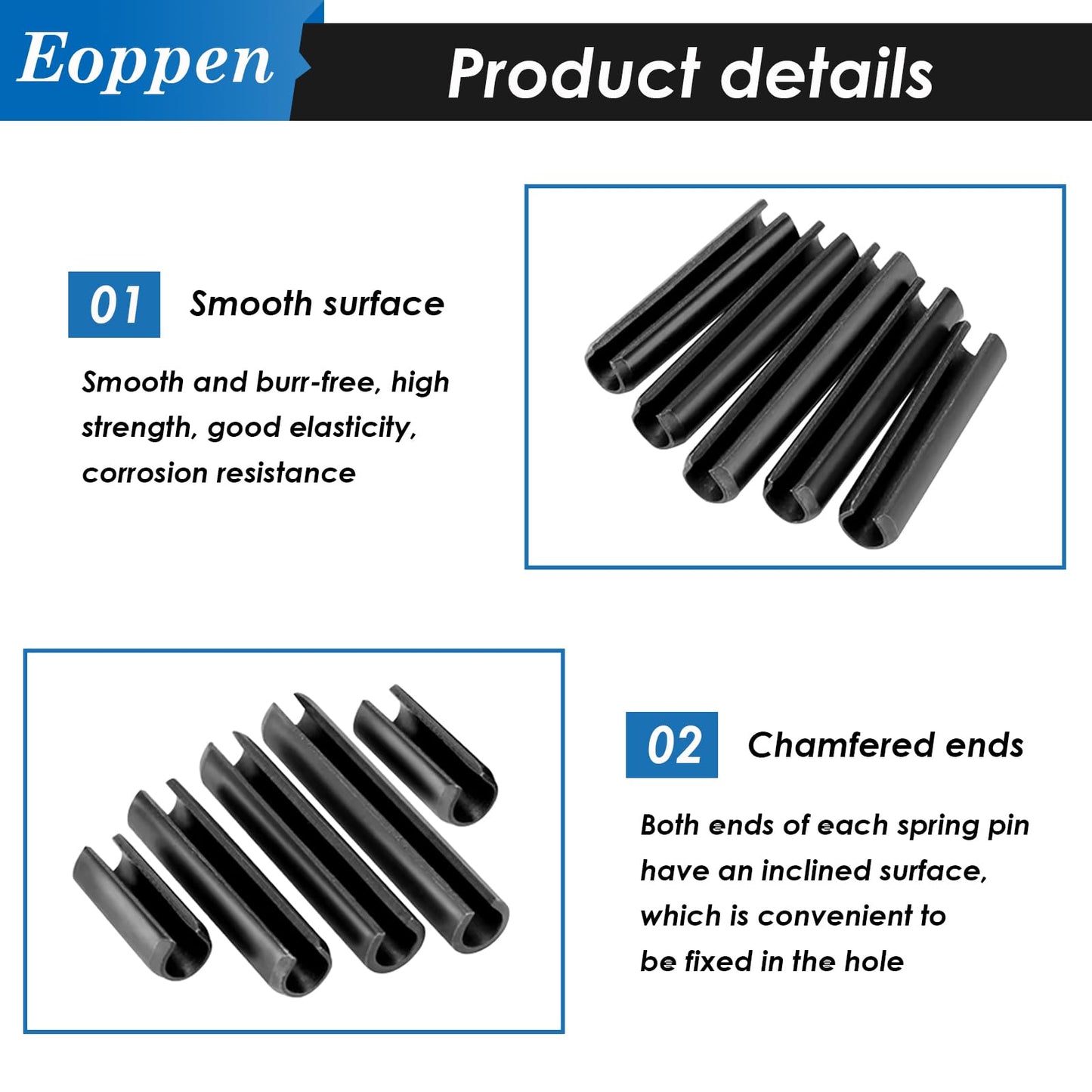 Eoppen 230Pcs SAE Roll Pin Assortment Set - Slotted Spring Pins Steel Split Expansion Pin 10 Sizes 1/16 5/64 3/32 1/8 5/32 3/16 7/32 1/4 5/16 3/8 Inch for Home Improvement Automotive Repair