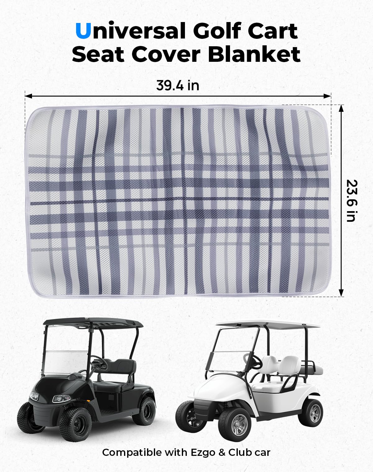 KEMIMOTO Universal Golf Cart Seat Towel Blanket, Comfortable Golf Cart Seat Cover, Cooling Breathable Mesh Fabric, Compatible with EZGO, Club Car and More 2-Seat Golf Carts, Gray