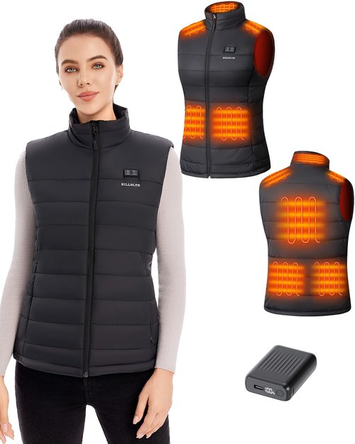 HILLSLTR Heated Vest Women with 18400mAh USB-C Rechargeable Battery, Lightweight Puffer Electric Heating Vest with Heated Collar,M