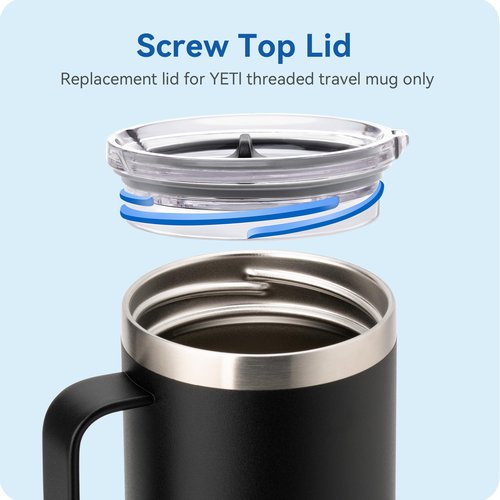 Prurex Screw Top Lid - STRICTLY for Yeti 30 oz & 40 oz Rambler Travel Mugs - Replacement Stronghold Lid for Threaded Tumblers - Spill - Proof & Straw - Friendly (1 - Pack)