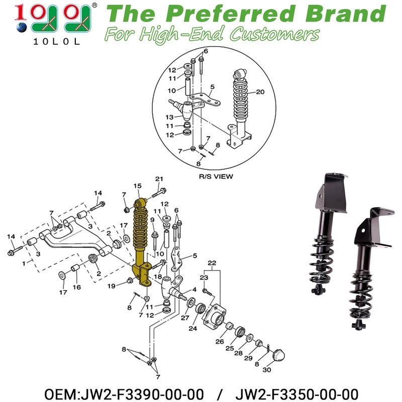 10L0L Golf Cart Front Shocks Absorber Assembly Set for Yamaha G29 Gas & Electric Carts, Passenger and Driver Side.JW2-F3390-00-00 JW2-F3350-00
