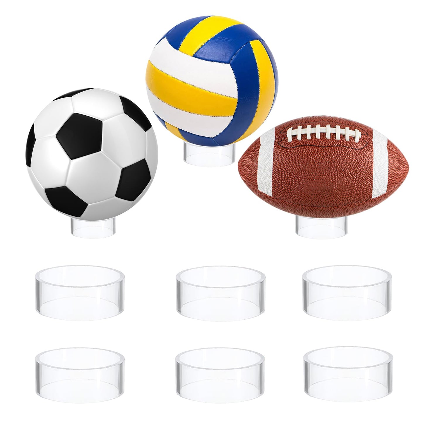 Hipiwe 6Pcs Ball Display Stands Sphere Hoder - Plastic Sport Ball Holder Clear Soccer Ball Display Rack Memorabilia Ball Display Ring Pedestal for Sphere Football Basketball Volleyball,2.6" D