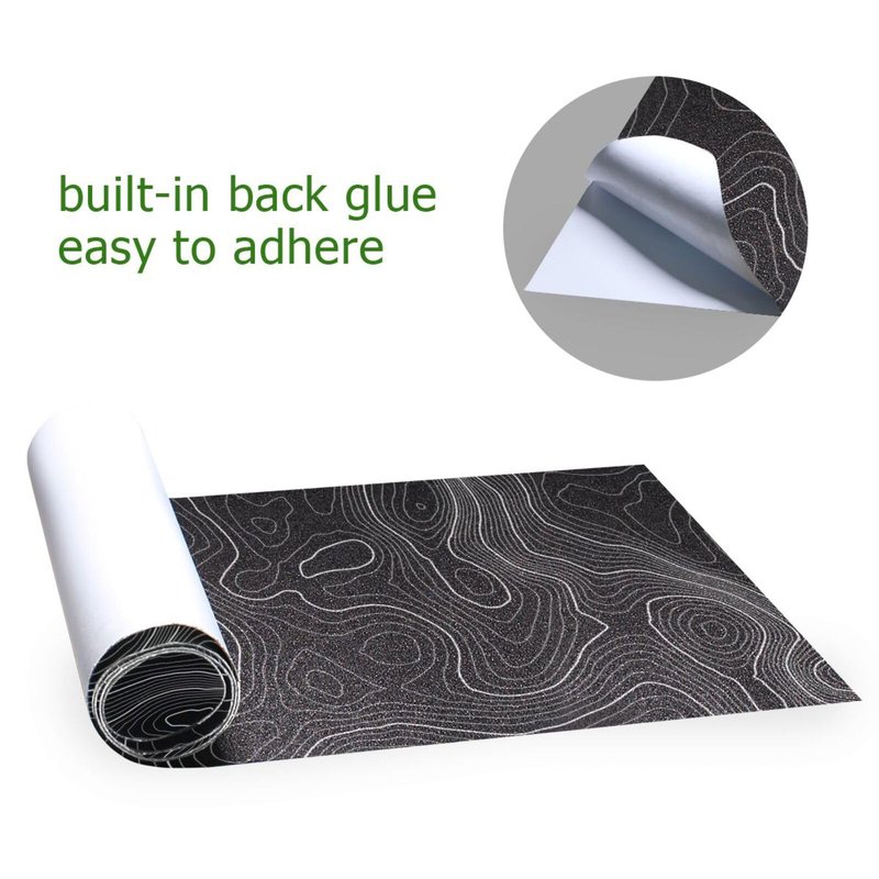 Topographic Map Black Grip Tape With White Lines Contour Geographic Skateboard 33x9 Inch Non-Slip Sandpaper for Longboard Roller Board Stair Treads
