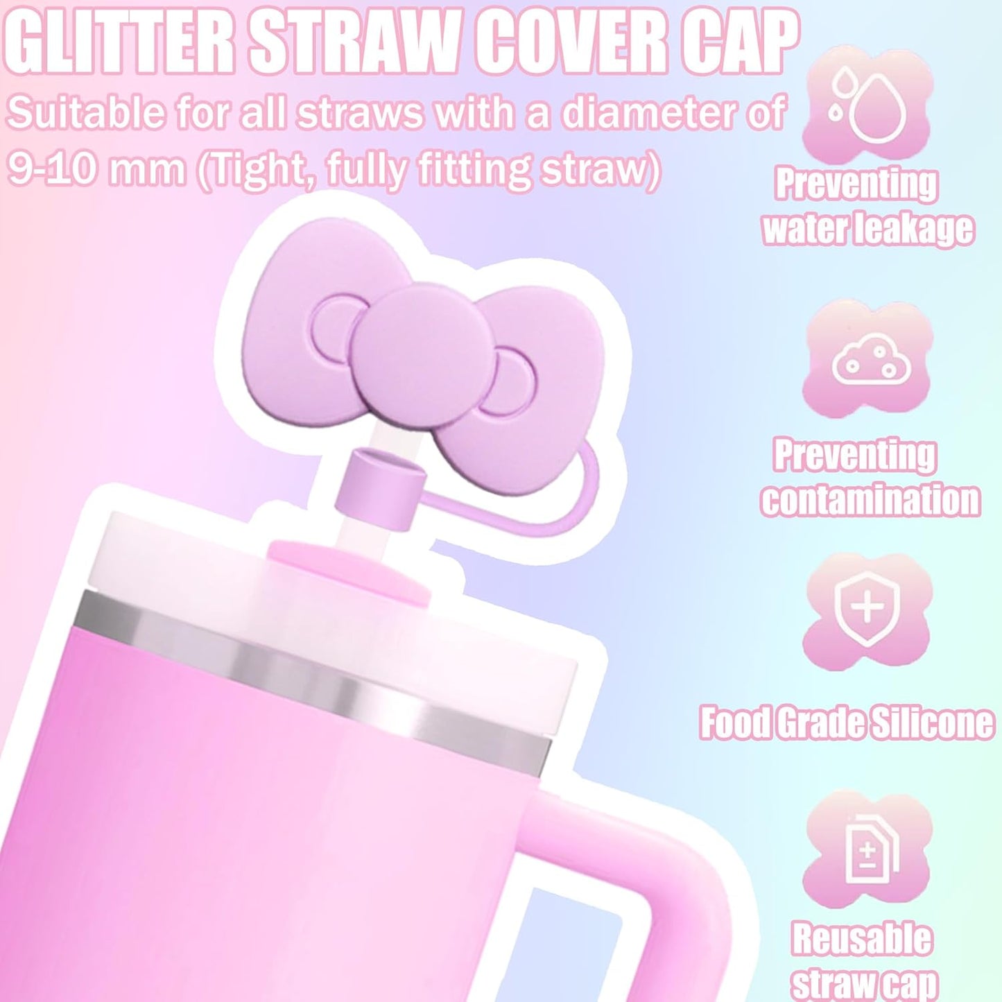 Skiennix Cute Bow Silicone Straw Toppers - 6 Bow-Shaped Covers for Stanley Cups 30 & 40 Oz | Reusable Accessories