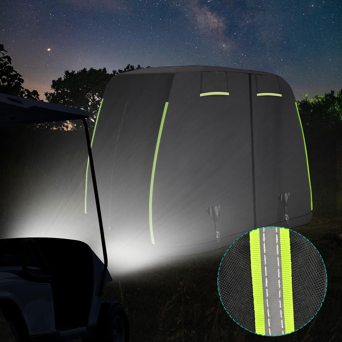 Golf Cart Cover 4 Passenger for EZGO, Club Car, Yamaha, iCON Golf Cart, 600d Oxford with Reflective Strips Golf Cart Covers, Rainproof Windproof, Dustproof Golf Cart Cover 2/4 Passenger 600D Black