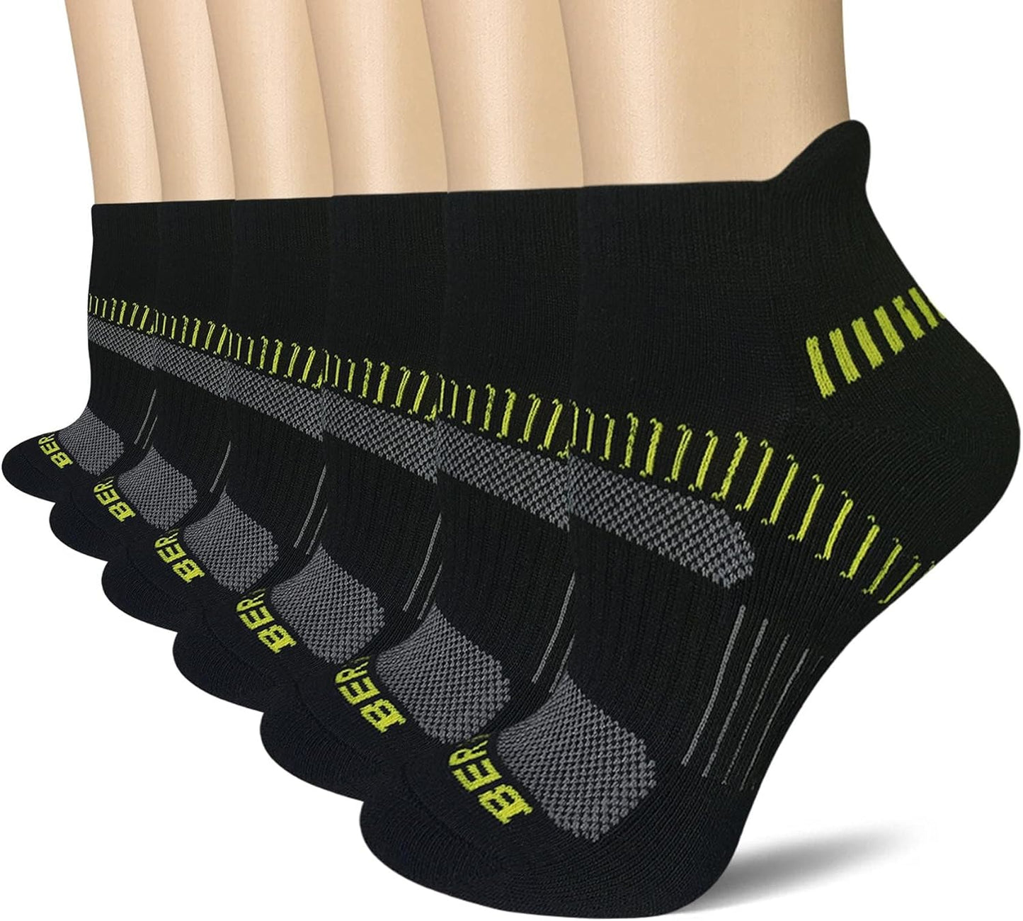 BERING Women's Cushioned Ankle Running Socks - 6 Pairs for Ultimate Comfort and Support