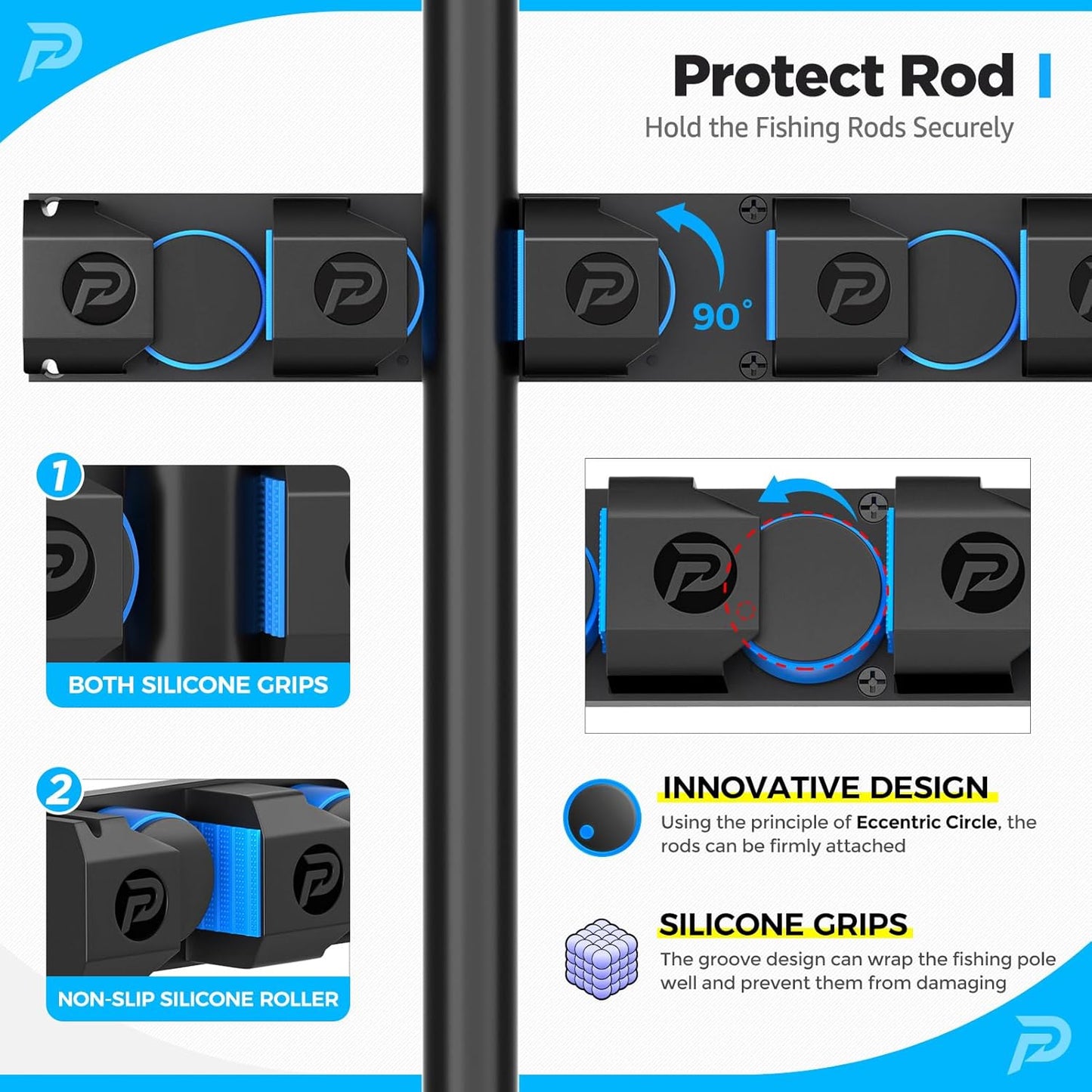 PLUSINNO Fishing Rod Holders - V6 Vertical Wall-Mounted Storage for Heavy Rod Combos | Durable & Space-Saving