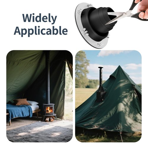 Cyvposm Stove Jack Kit for Tent,Flexible Silicone Tent Stove Jack Fitting Pipe OD 1 3/4" to 3 1/4",High Temp Chimney Pipe Boot for Bell Tent/Yurt/Wood Burner (Black)