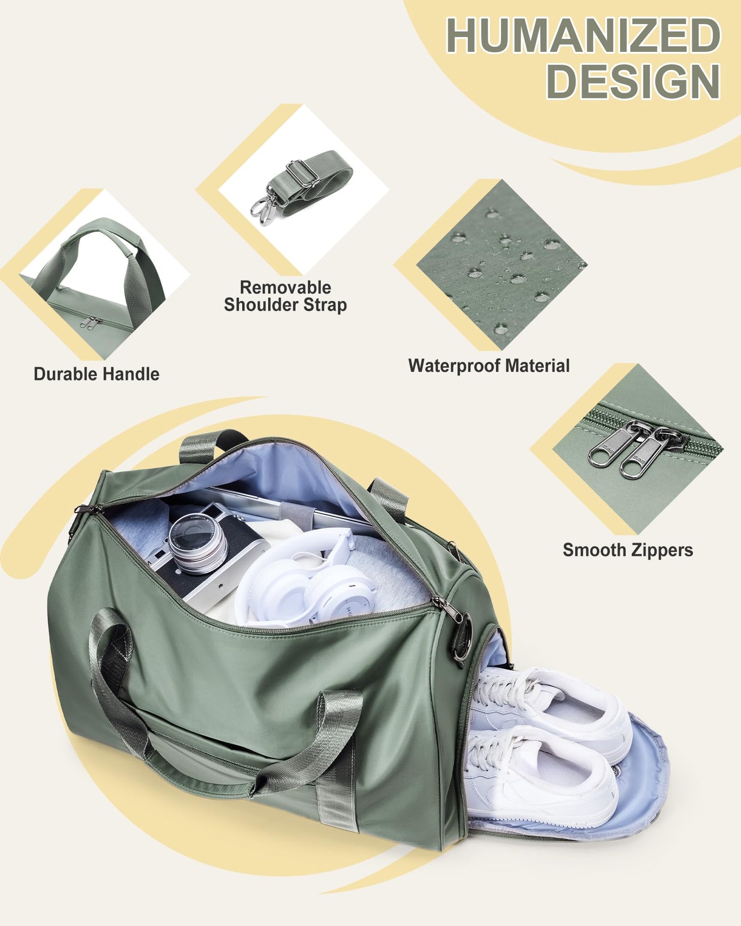 Travel Duffel Bags for Women & Men - Weekender with Shoe & Laptop Compartments - Carry On, Overnight, Gym & Hospital Bag - Dark Green