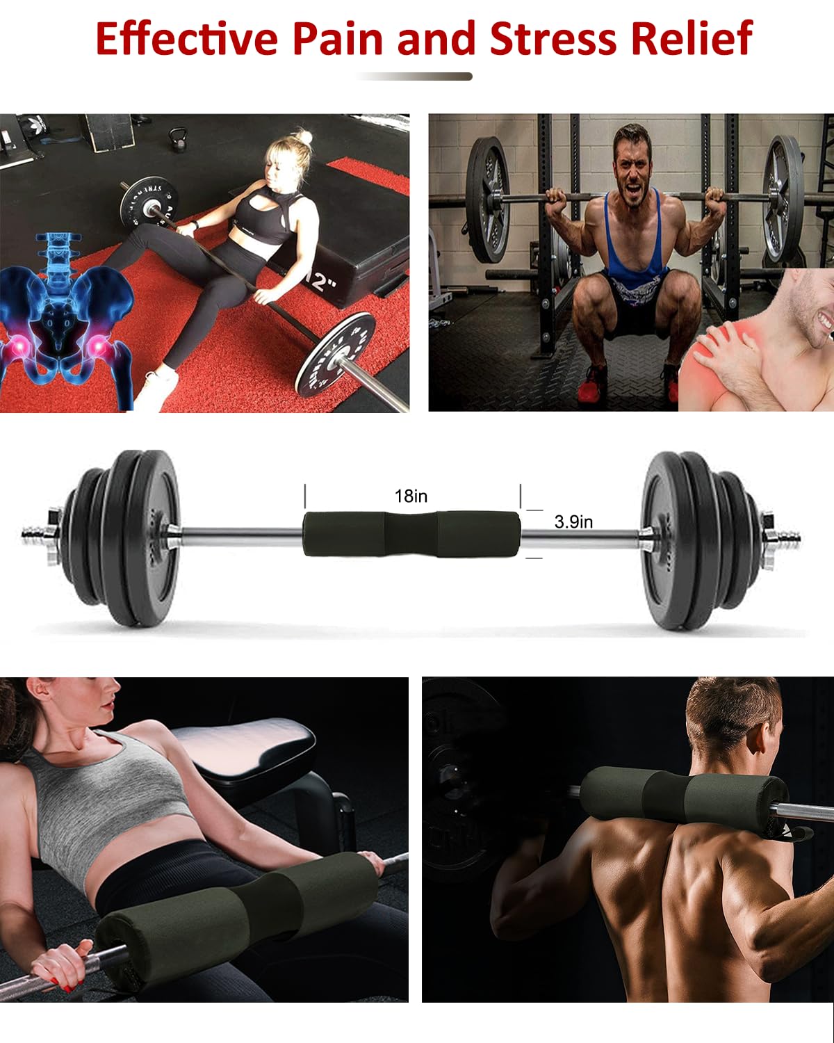Barbell Squat Pad Nylon Padding AntiSlip- Thick Foam Barbell Pad for Squats Cushion, Lunges&Bar Padding for Hip Thrusts - Standard Weight Bar Pad - Provides Cushion to Neck Shoulders Training
