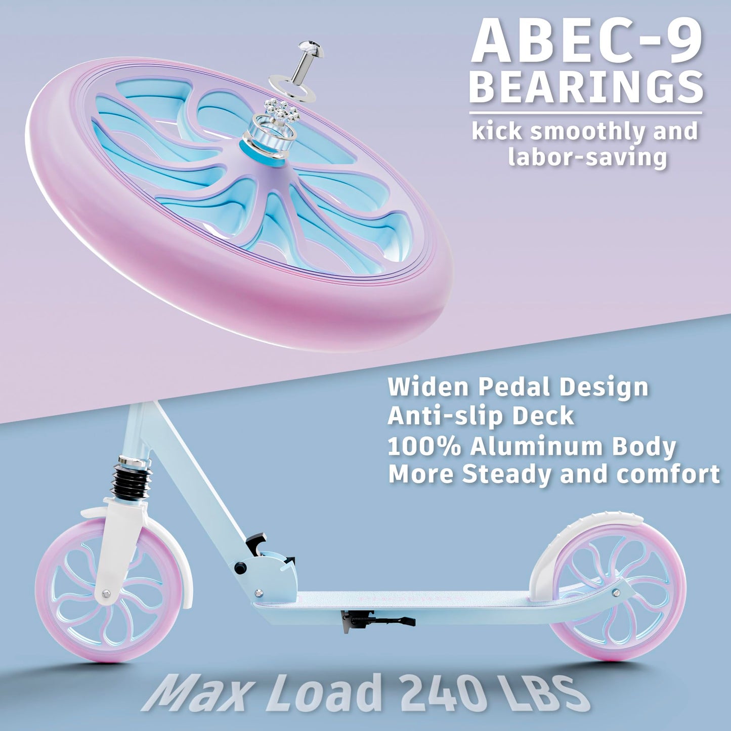 PHOEROS Kick Scooter for Kids Ages 6-12,Teens & Adults, Youth. Lightweight Aluminum Kick Scooter for Teens Adults Boys Girls with 8 inch Big Wheels, Foldable, 3 Height Adjustable, Shock Absorption.