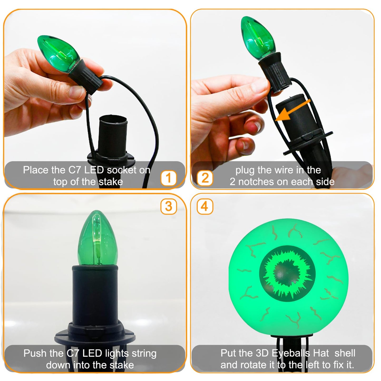 Outdoor Halloween Decorations Pathway Lights, 7Ft Halloween Eyeballs Pathway Markers String Light Waterproof with 4 LED Scary Eyeballs Stakes Lights for Outdoor Walkway Yard Lawn Garden