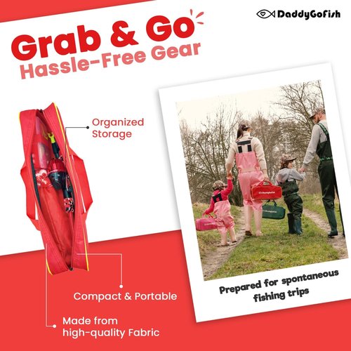 DaddyGoFish Kids Fishing Pole - Complete Rod & Reel Combo with Tackle Box - Perfect Starter Set for Young Anglers