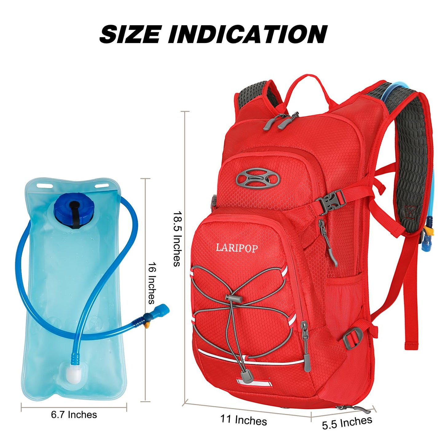 LARIPOP 18L Hydration Backpack with 2L BPA-Free Leak-Proof Water Bladder, Lightweight Breathable Reflective Daypack for Hiking Cycling MTB Trail Running Camping Men Women