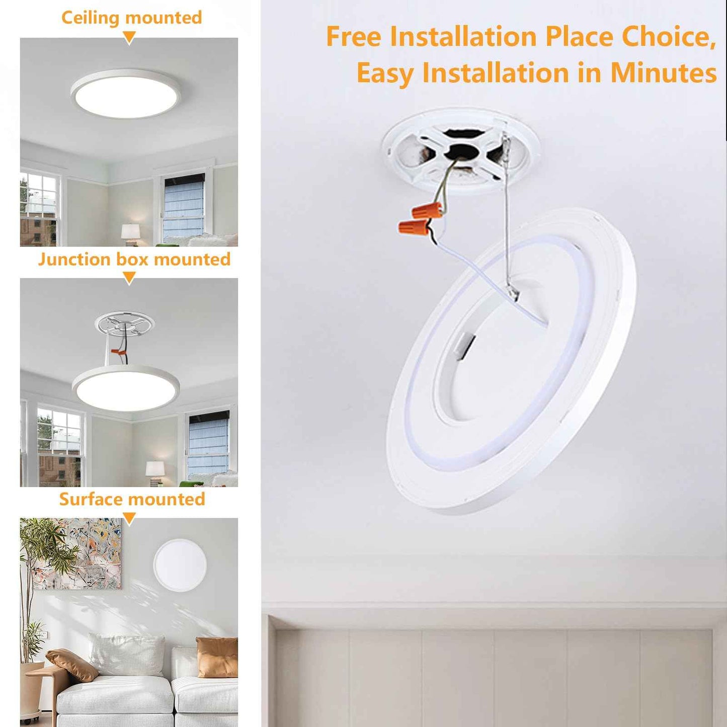 YELIOLED 6 Pack of 12 Inch LED Flush Mount Ceiling Light Fixture with Night Light, 24W 2400LM, 3000K/4000K/5000K 3CCT Selectable, Dimmable Wired LED Ceiling Lights for Bedroom,White