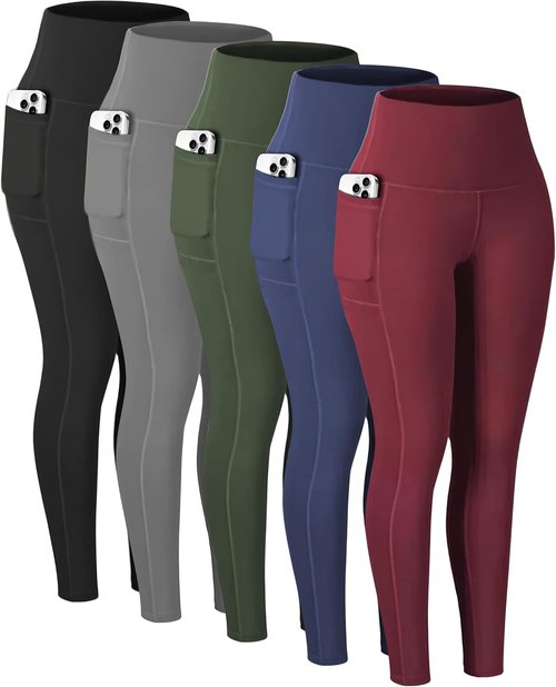 Diravo Workout Leggings for Women - High Waisted Tummy Control Yoga Pants with Pockets | 5 Pack
