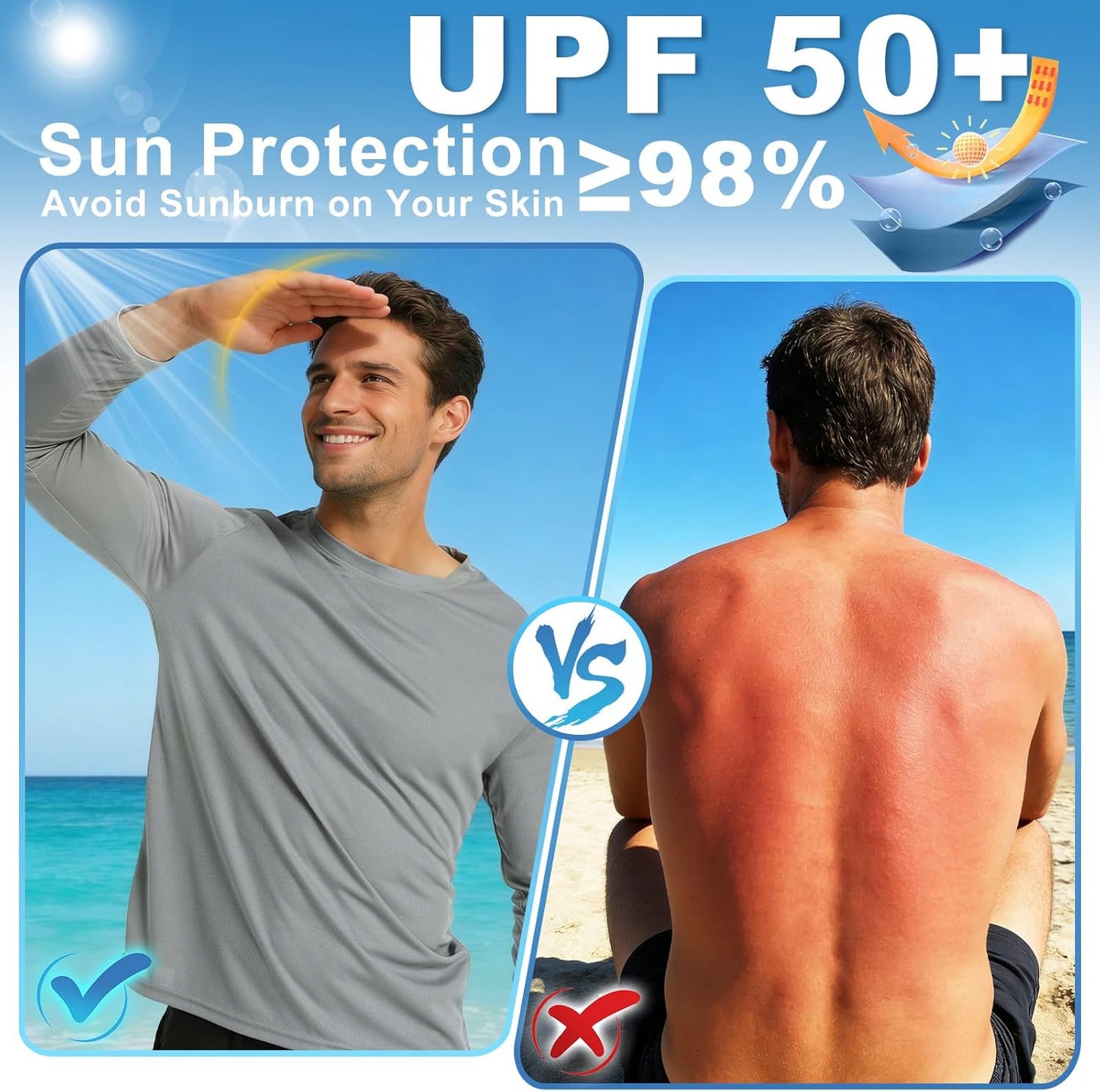 Skiennix Long Sleeve Rash Guard - Men's Dri-Fit Sun Protection Tee | UPF 50+ Quick Dry Athletic Shirt in Grey