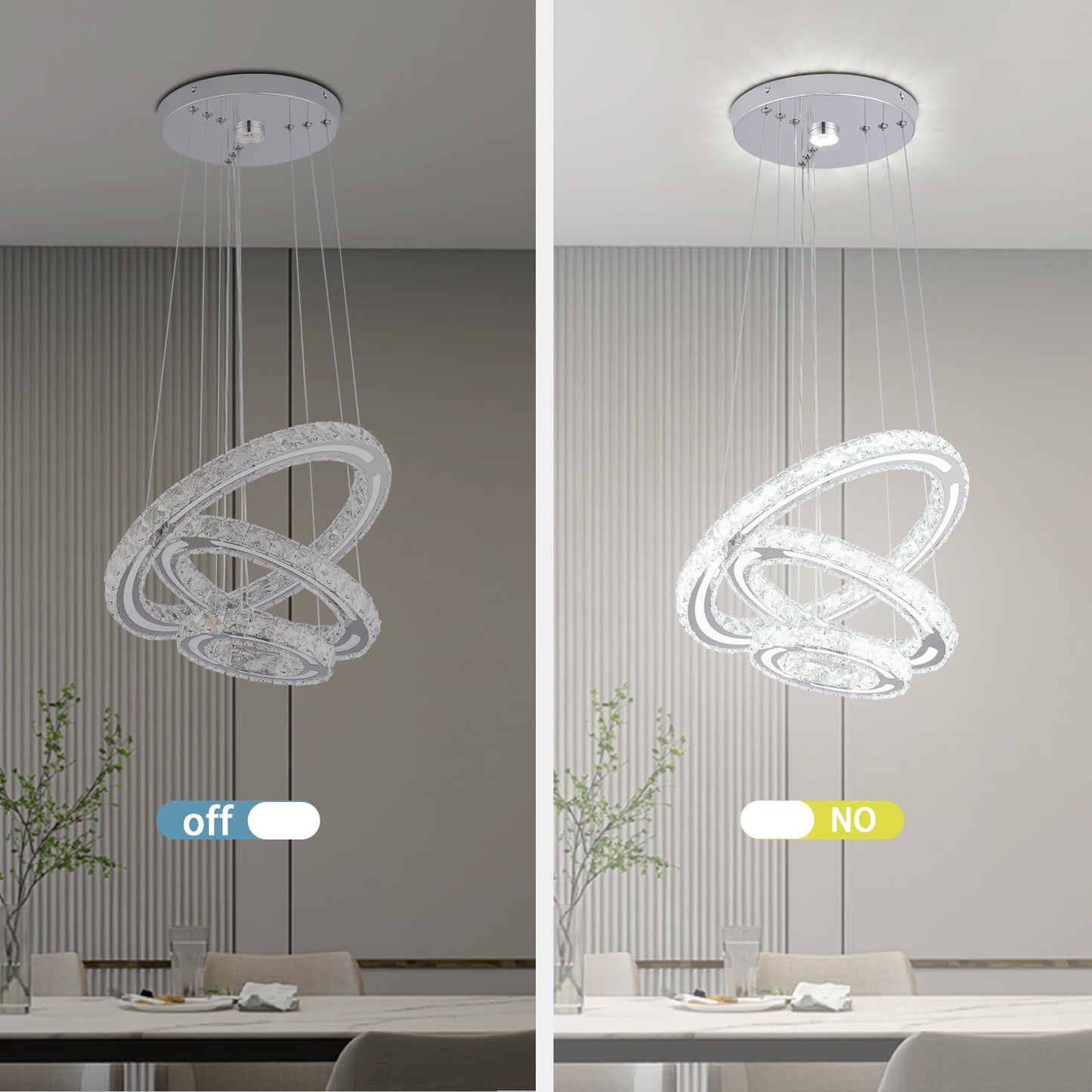 FRIXCHUR LED Chandeliers Crystal Chandelier Modern Ceiling Light Fixture 3 Ring Adjustable Pendant Light Chandelier for Bedrooms Living Room Dinning Room (Cool White)