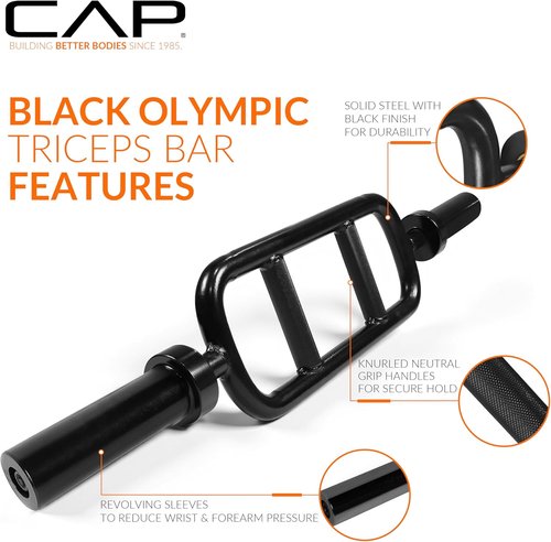 CAP Barbell 34" Olympic Triceps Bar - Durable Black Finish for Enhanced Strength Training