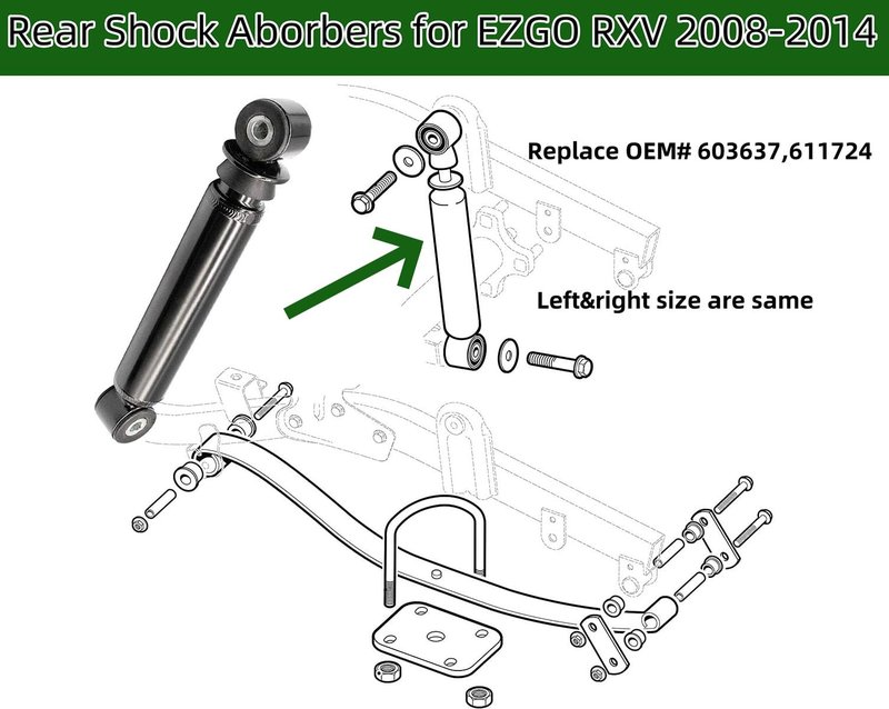 2PCS Golf Cart Rear Shock Absorbers for EZGO RXV Gas Electric Models (2008+) Replace#603637 & 611724