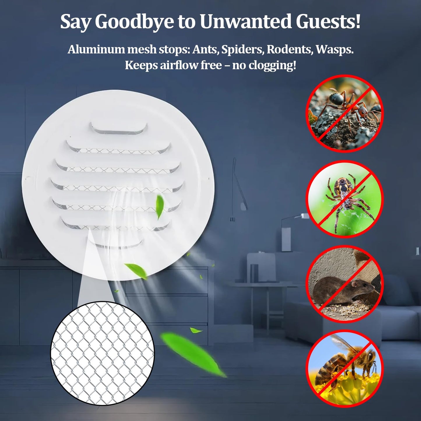 4" Round Soffit Vents White Stainless Steel Soffit Vents Wall/Ceiling Vent Cover with Mesh Screen for Bathroom, Dryer, & Attic（1 Pack)