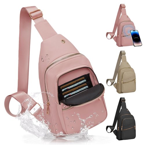 Aganmi Small RFID Waterproof Travel Crossbody Sling Bags for Women Men, Hands Free Lightweight Sling Backpack Fanny Pack Cross Body Bag for Outdoors Hiking Traveling Fitness Commuting Leisure Pink