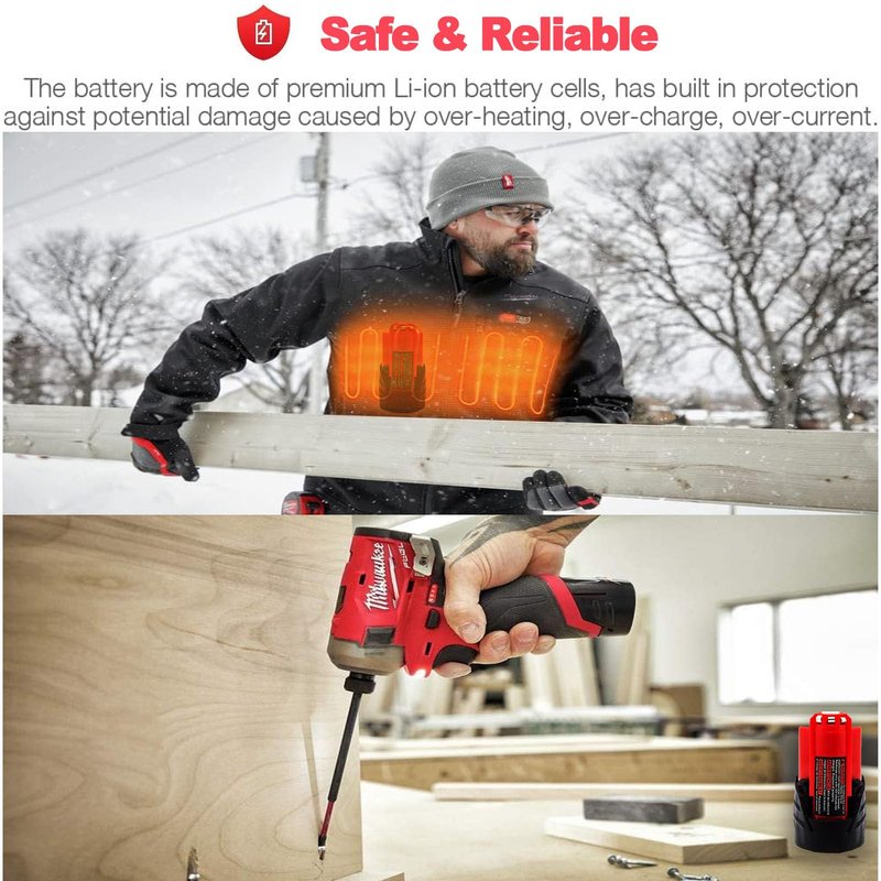 NSTTYK 48-11-2420 12V Lithium-Ion M-12 High Output 3Ah Battery Compatible with Milwaukee M 12 Heated Jacket and Tools Also Original Charger（Replacement for M12 Battery*1） (1)