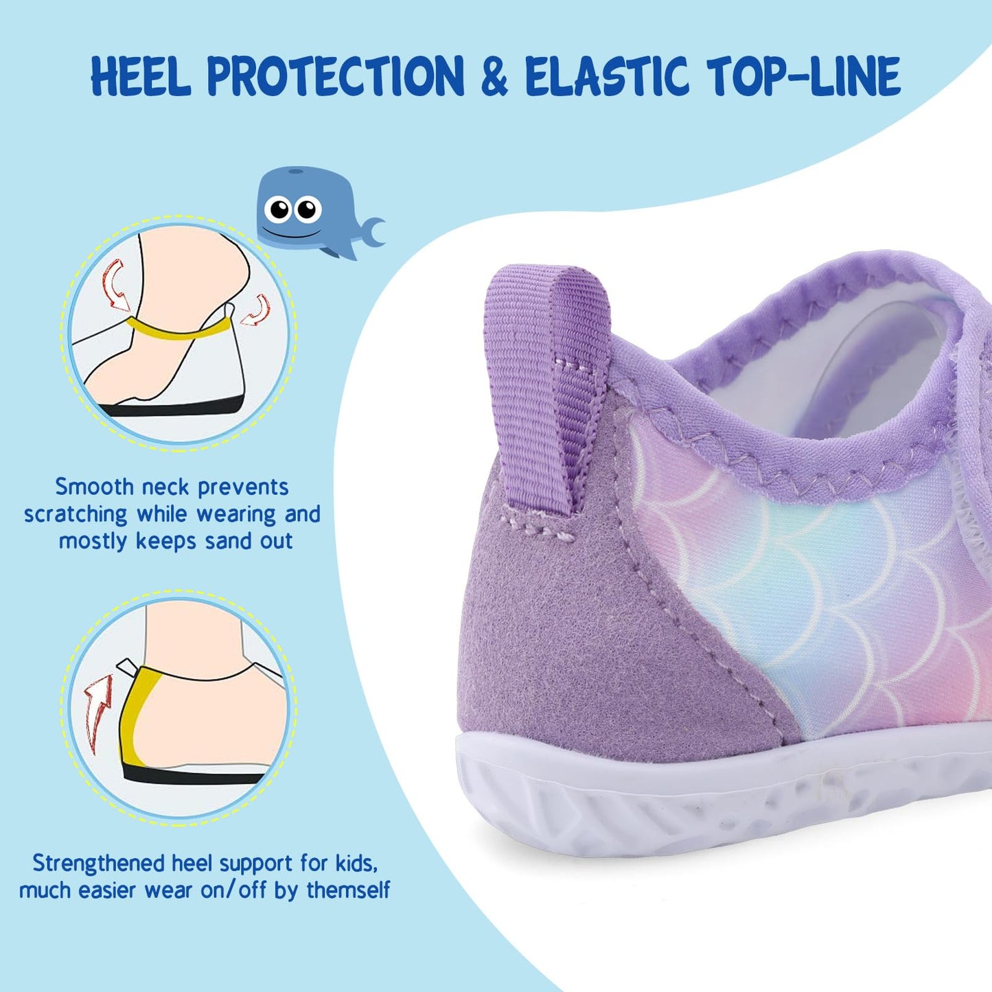 LeIsfIt Kids Water Shoes Toddler Girls Boys Swim Shoes Outdoor Quick-Dry Breathable Aqua Socks for Beach Pool Surf, Purple Scale, 12 Little Kid
