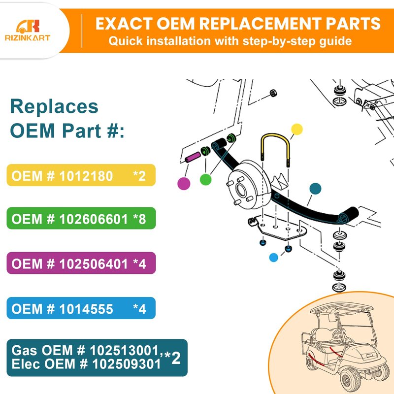 Upgraded Heavy Duty Rear 4-Leaf Spring Kit for Club Car Precedent 2004+,Tempo 2017+, Onward 2017+,2000 Lbs Ultra Load Golf Cart Suspension with Bushings Sleeves U-Bolt, Replace OEM#102509301,102513001
