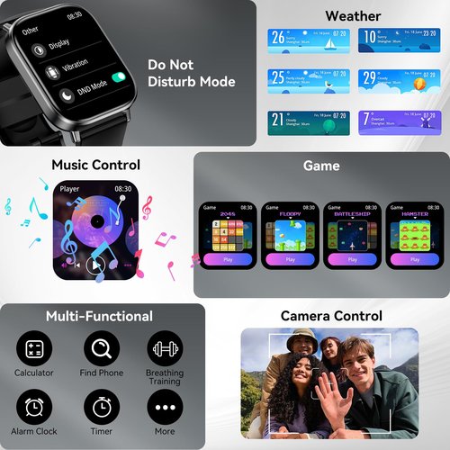 ganopterygon Smart Watch with 2.01" HD Touchscreen, Bluetooth Calls, 130+ Sports Modes, 24/7 Heart Rate & Sleep Monitor, IP67 Waterproof, iOS/Android Compatible