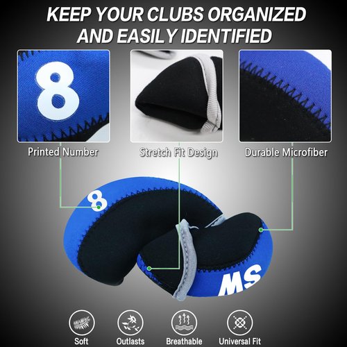 Golf Club Covers Set for Irons Neoprene Iron Head Cover Club Protector 10Pcs with/Without Top Window Accessories for Men Women (Blue(Without Top Window))