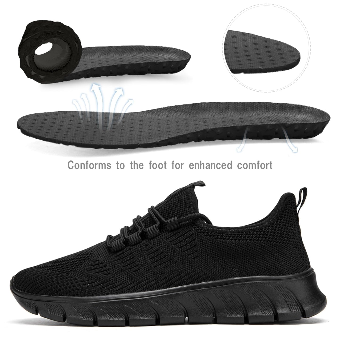 Damyuan Shoes for Women Tennis Running Sneakers Lightweight Mesh Fashion Sport Comfy Breathable Office Woman Shoes,Black,Size 8