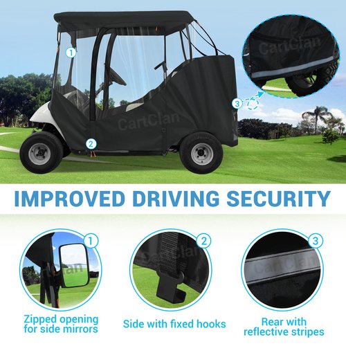 CartClan EZGO Driving Enclosure, Golf Cart Enclosure Suitable for 2 Passenger EZGO RXV & TXT Golf Cart, 600D Windproof Golf Cart Rain Cover with Double Zippers, Reserved Side View Mirror Hole