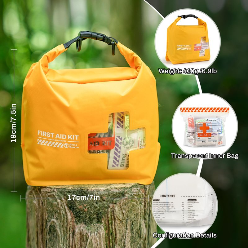 RHINO RESCUE Waterproof Boat First Aid Kit, Lightweight Boat Accessories Dry Bag, Emergency Marine Survival Supplies for Outdoor Kayak, Fishing, Floating, Swimming, Beach & Camping (Yellow)