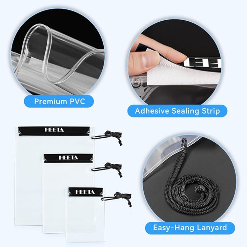 HEETA 5-Pack Clear Waterproof Dry Bags - Water-Tight Cases for Documents, Phones & Maps | Ideal for Kayaking & Boating