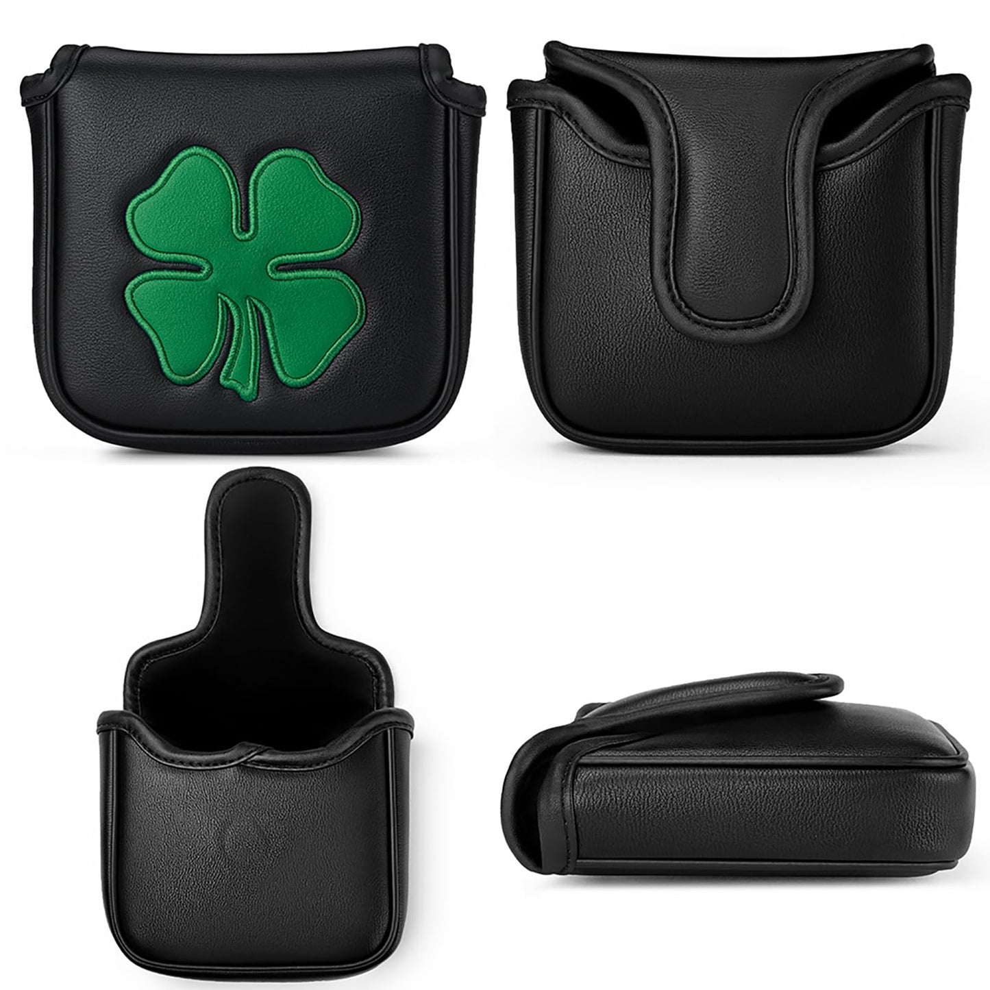 Gbourly Golf Club Lucky Shamrock Square Mallet Putter Cover Magnetic Heel Shaft PU Leather Headcover (Black Shamrock)