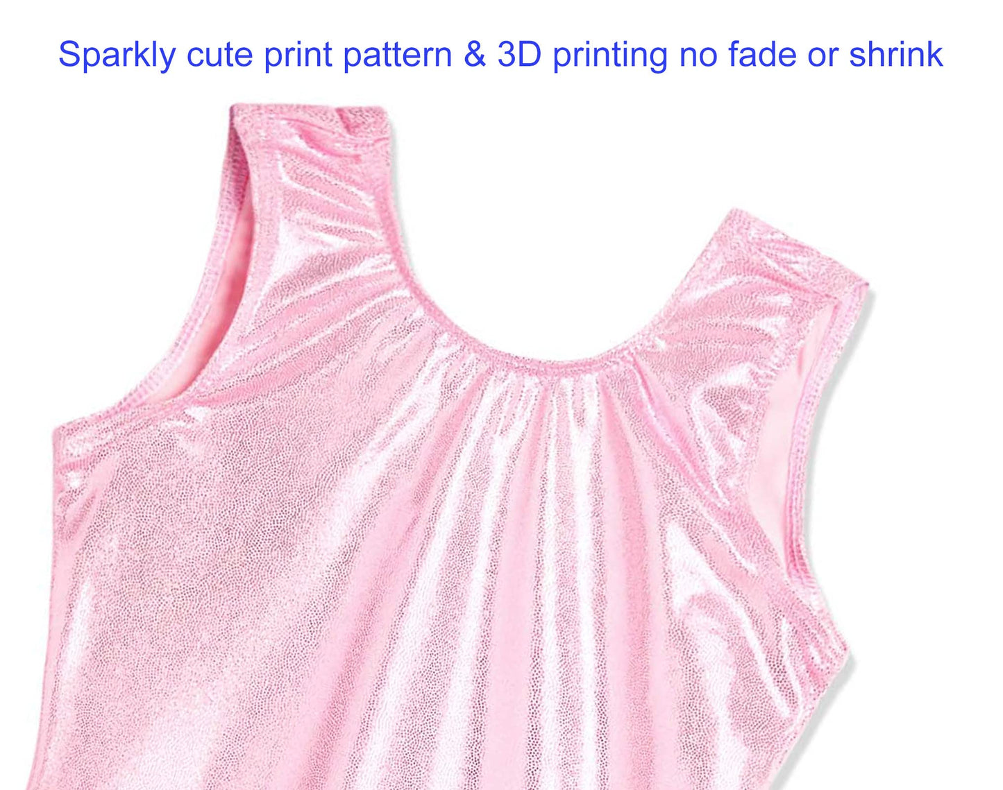 Domusgo Leotard for Girls Gymnastics Size 8-9 Years Old Sparkly Pink One Piece Sleeveless Biketard with Shorts