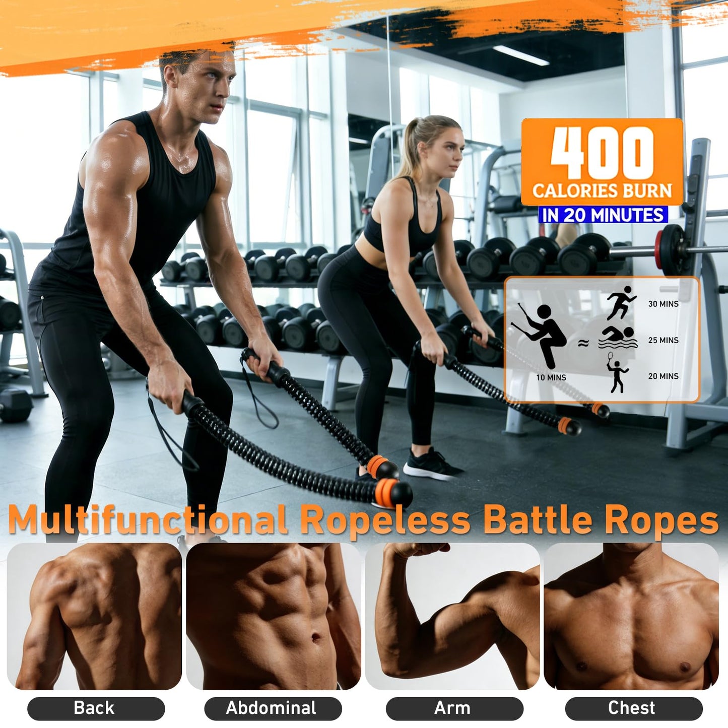 ZestKiidek Weighted Ropeless Battle Ropes, Adjustable Cordless Resistance Training Rope, Portable Home Gym Fitness Equipment for HIIT, Cardio & Strength Training, Low Noise Workout for Men and Women